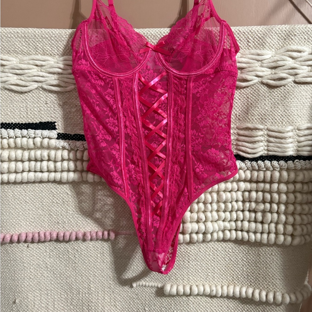 Lace Bodysuit in Vibrant Pink